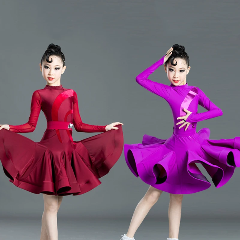 latin-dance-dress-for-girls-long-sleeve-ballroom-tango-salsa-cha-cha-samba-performance-dance-wear-kids-practice-clothes-sl2427