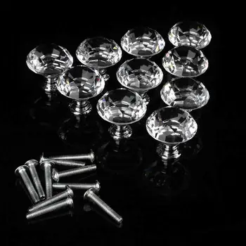

10Pcs 30mm Crystal Glass Cabinet Knobs Drawer Dresser Knobs Cupboard Handles Set Furniture Knob Clear crystal knobs