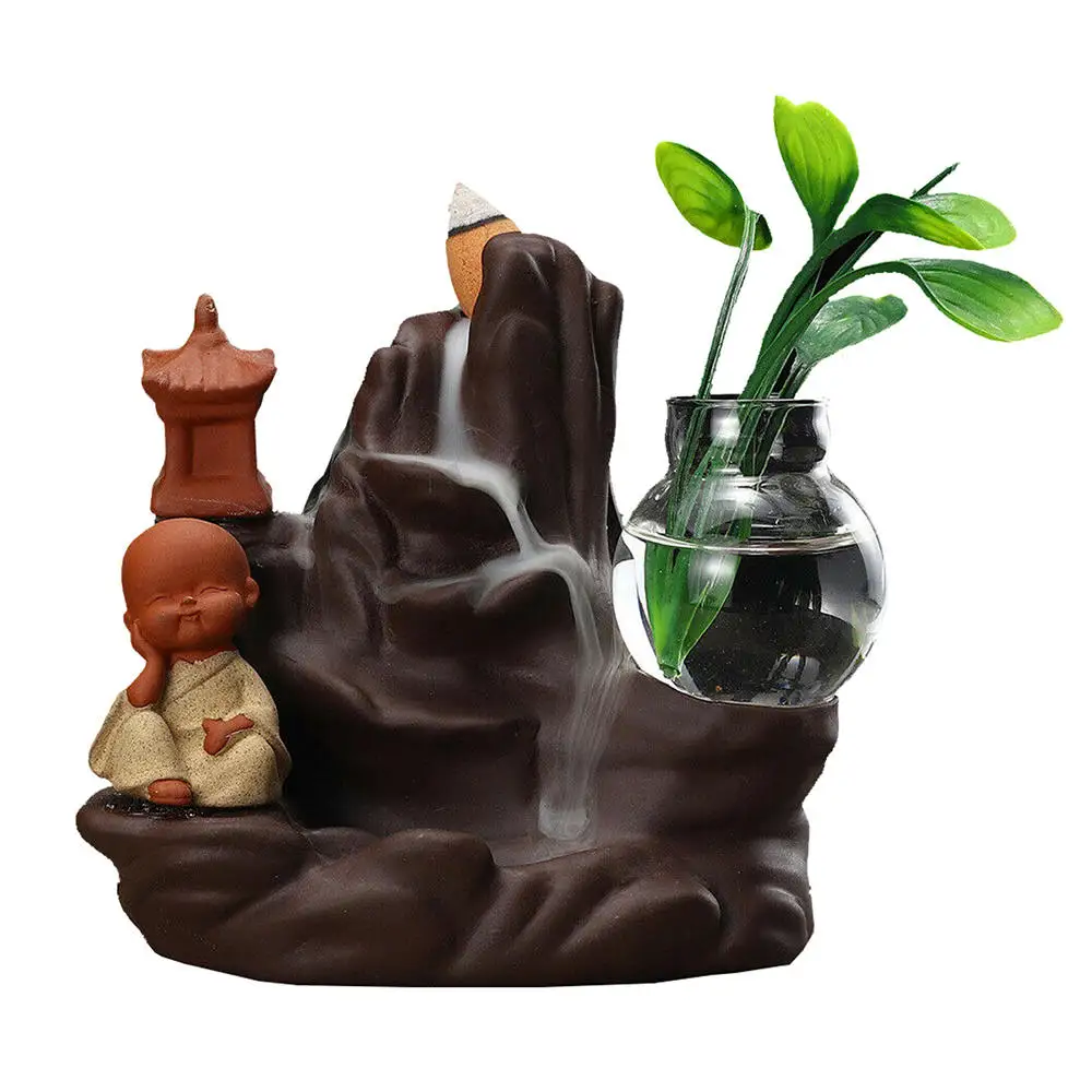 Buddha Monk Backflow Waterfall Smoke Incense Burner Holder Aroma Home Decor 11*13 Cm Burners | Дом и сад