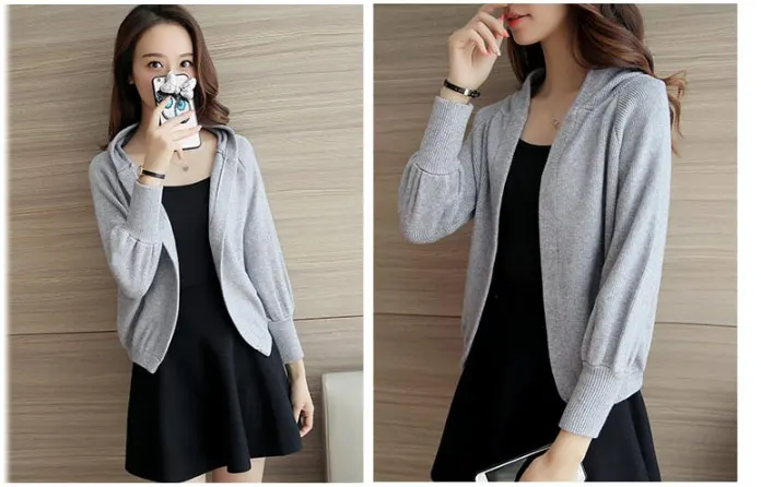 Autumn Winter Fashion Solid Color Hooded Wool Blends Cardigan Women Casual Open Stitch Knitted Sweater Cardigans