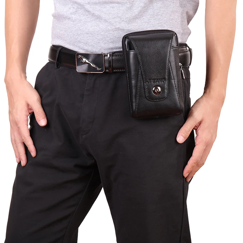 Кожаная мужская поясная сумка из воловьей кожи, мини сумка через плечо, модная поясная сумка для телефона, чехол для сигарет, кошелек, сумка на пояс для мужчин - Цвет: Style 1 black