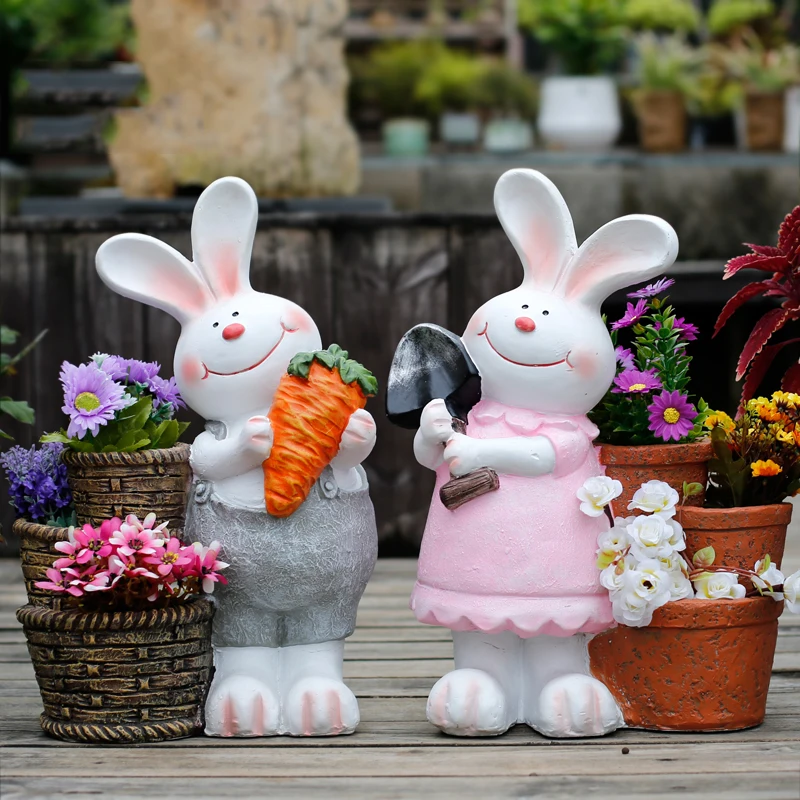 

Pastoral Resin Cartoon Cute Animal Rabbit Flowerpot Ornaments Outdoor Garden Green Succulents Furnishing Decoration Crafts Art