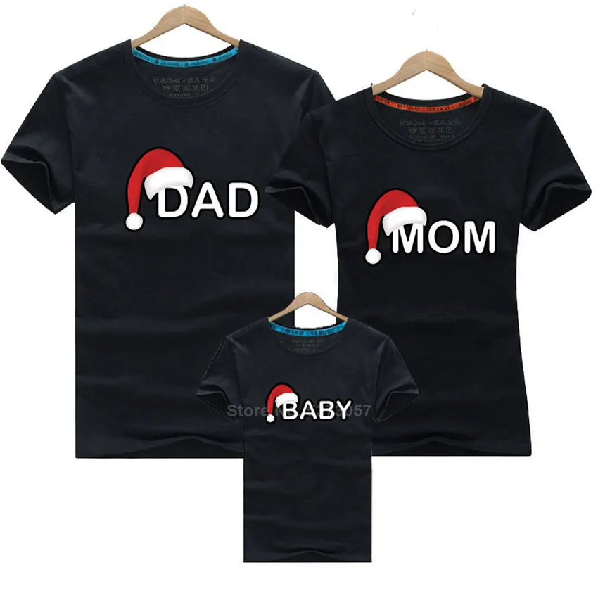 

Summer Family Matching T-shirt Dad Mom Kids Christmas Hat Print Short Sleeve Cotton Boy Girls Tees New Year Xmas Gift Tops