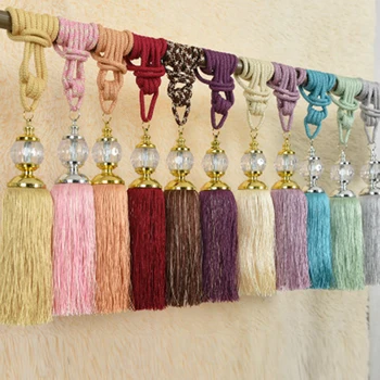 

Crystal Curtain Tieback Hanging Belts Ball Curtain Accessories Decorative Band Tassel Fringe Binding Ropes Tiebacks 2PCS/Set