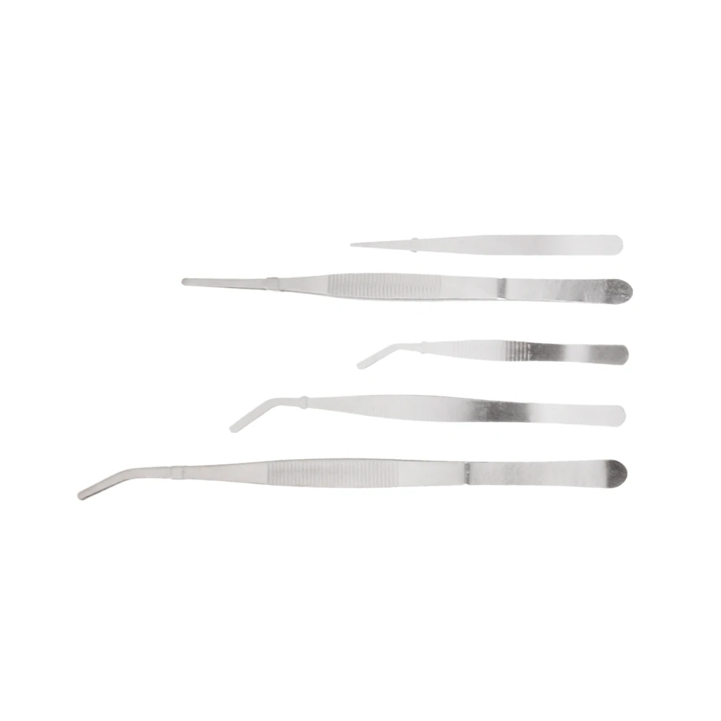 5pcs Stainless Steel Tweezers Set Bonsai Gardening Tools for Succulent Transplanting Miniature Fairy Garden Planting