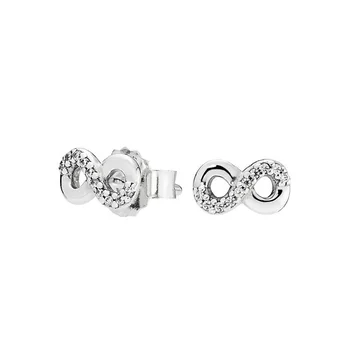 

100% 925 Sterling Silver Original Sparkling Infinity Stud Earrings Shiny Love Christmas Gift for Women Fashion Jewelry Ladies