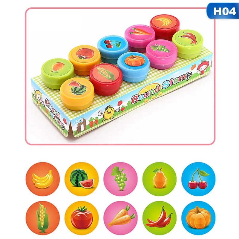 Round Multicolor Fun Cute Child DIY Scrapbook Kids Stamp Cartoon Rubber Stamps Scrapbooking Reward Toy 10 Pcs/set