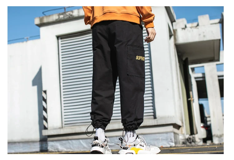 Men's Trousers Solid color jogging High quality Cotton Casual Pants splice Big-pocket Hip Hop Autumn Fashion Cargo Pants A1012