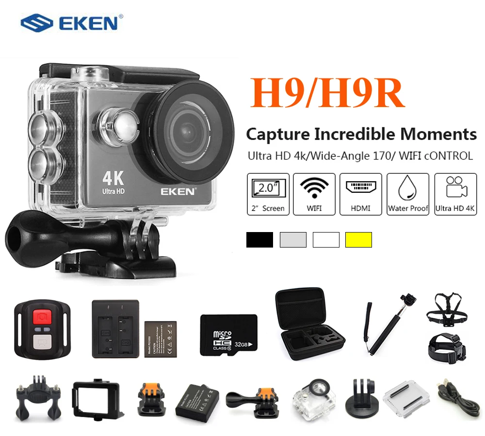 Eken H9R/H9 Экшн-камера Ultra 4K 25fps WiFi 2," 170D Водонепроницаемый подводный шлем спортивный набор камер с пультом дистанционного управления