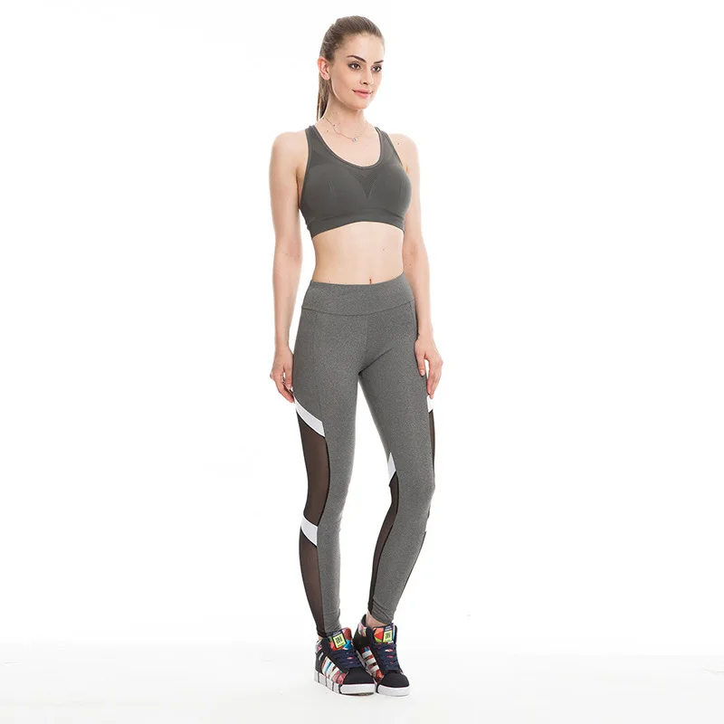 European and American trend fitness Leggings Two-section mesh high waist elastic breathable hip dress leggings women workout