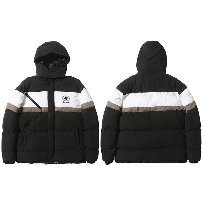 Куртка с капюшоном в стиле хип-хоп Уличная Мужская парка-пуховик ветровка с цветным блоком Harajuku зимняя стеганая куртка теплая верхняя одежда - Цвет: A21DP10 Black