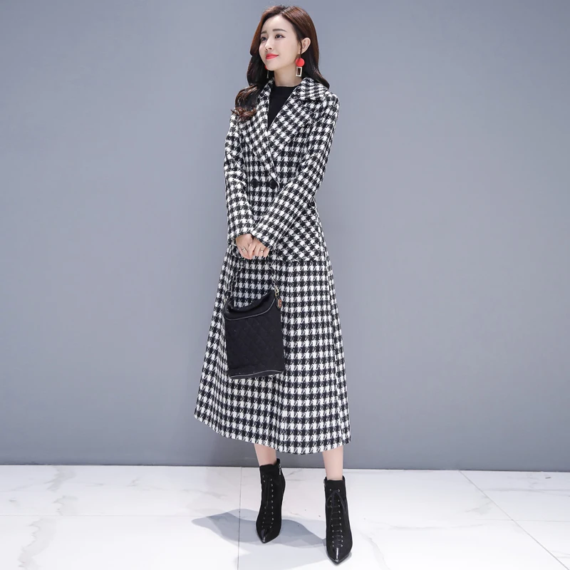 Micro Houndstooth Houndstooth Wool Blend Long Coat Houndstooth Wool Coat  Women Womens Autumn Coat Houndstooth Large Size M-3xl Aliexpress