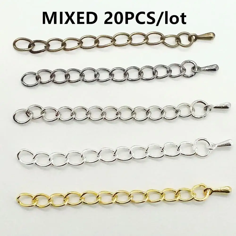 MIXED colour 20 шт./лот, 5 см, 7 см, расширенный тон, удлиненная Хвостовая цепочка, застежка-карабин, разъем для самостоятельного изготовления ювелирных изделий, браслет, ожерелье - Цвет: MIXED colour