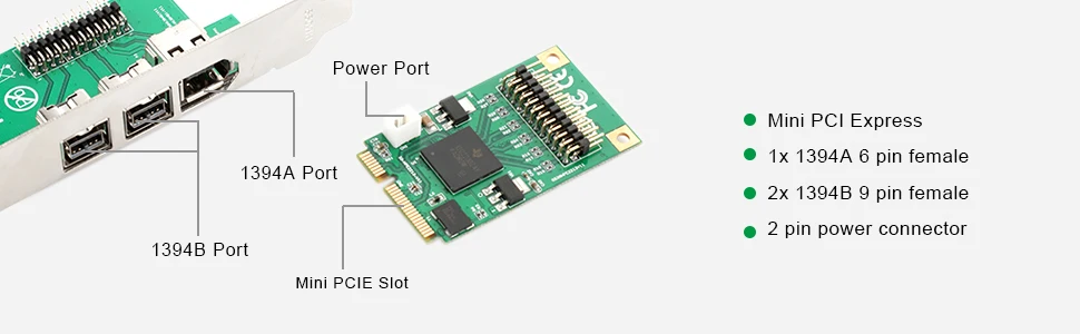 Mini PCI-E к IEEE 1394 контроллер карты 1 порт Firewire 1394A и 2 порта 1394B для цифровой камеры DV жесткий диск съемные диски