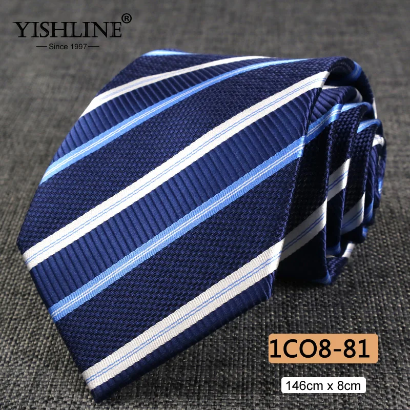 1CO8-81 YISHLINE, распродажа, 8 см, мужские галстуки, классический галстук, синий, для мужчин, в полоску, в клетку, серый, розовый, деловой галстук для жениха, свадебные аксессуары - Цвет: 1CO8-81