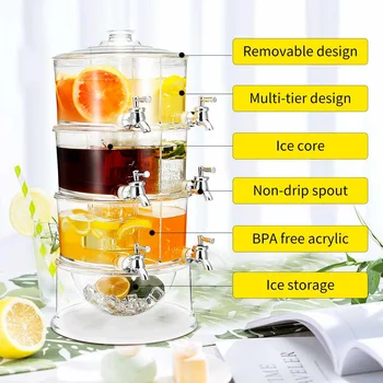 

New Plastic 3 Tiers Cold Drink Juice Dispenser Clear Iced Beverage Holder Machine Party Kitchen Bar Tools Commercial Juice Maker