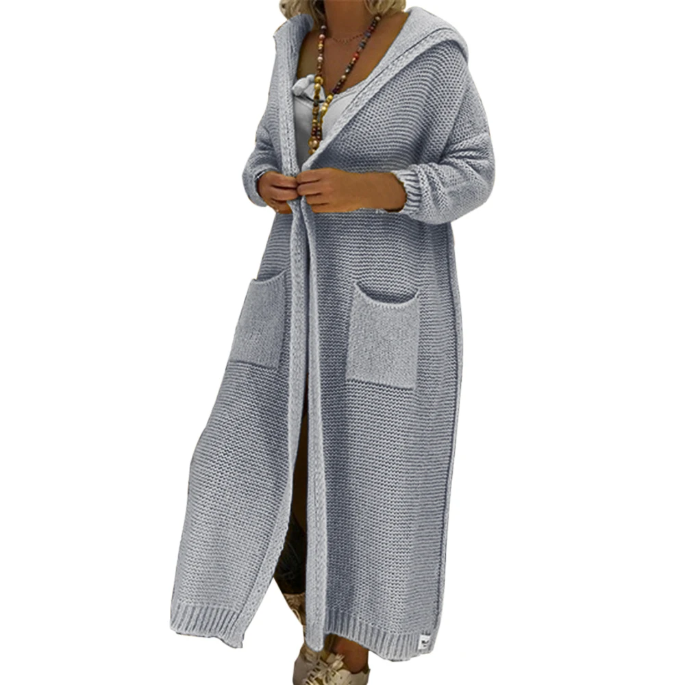 

Fashion Solid Long Knitted Cardigan Winter Hooded Sweater Casual Sweet Knit Loose Sweaters Coat Women Pockets Blouse Tops