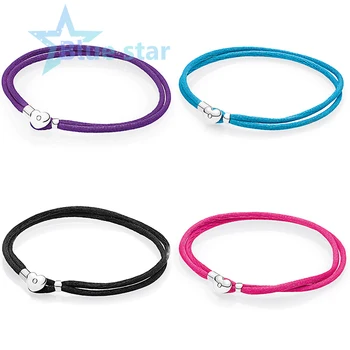 

Blue Star 100% 925 Sterling Silver - originals pandoras Fabric Cord Bracelet （Balck，Pink ，Purple，Turquoise）