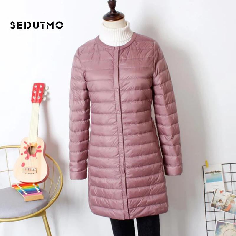 Compra SEDUTMO-chaquetas de pato de talla grande 3XL para mujer, abrigo largo ultraligero, chaqueta acolchada de bolsillo informal ajustada de primavera fino ED1092 Yyp1RJmYz