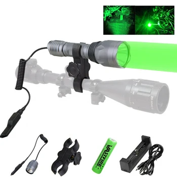 

Green Hunting Flashlight 250 Yard Hunting Gear Tactical Torch Night Hunting Lights +Rifle Mount+Remote Switch+USB Charger
