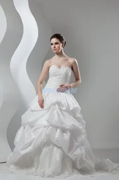 

free shipping 2016 new design hot seller custom size/color appliques taffeta lace up bridal ball gown white/ivory wedding dress