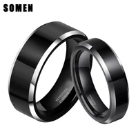 Somen 8mm 6mm Women Men Black Tungsten Carbide Ring Wedding Band Promise Marriage Couples Rings set Fashion alliance Jewelry
