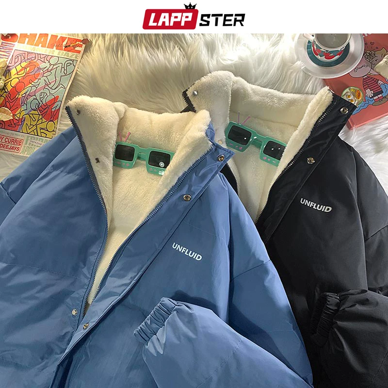 Men Fleece Harajuku Parkas Korean Fashion Streetwear Winter Jacket Japanese Style Vintage Bubble Coat