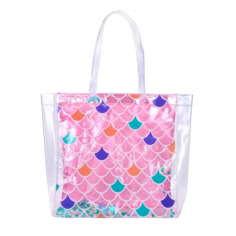 Прозрачная пляжная сумка из ПВХ, водонепроницаемая модная большая сумка для покупок с блестками