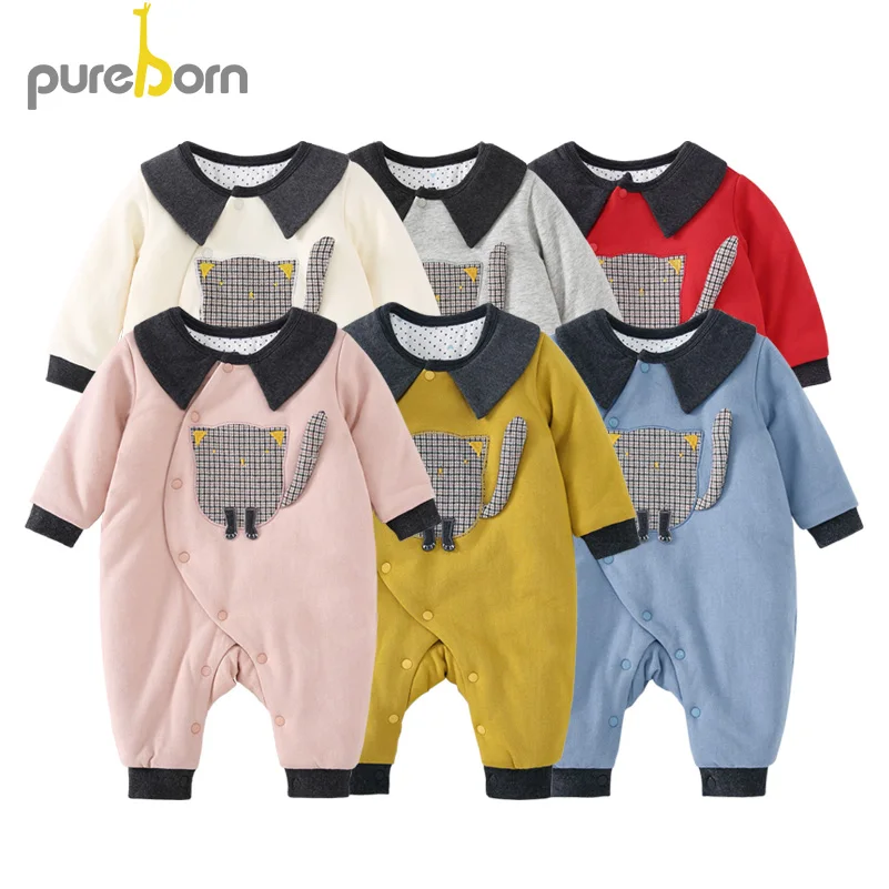 Pureborn/комбинезон для новорожденных Хлопковый стеганый зимний теплый комбинезон с