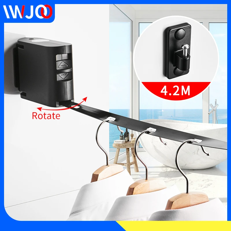 

Indoor Invisible Clothesline with Hanger Hole Retractable Clothesline Rope Drying Rack Wall Mount Balcony Laundry Clothes Line