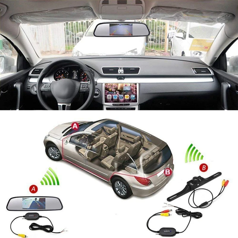 4,3 дюймов автомобиля Tft Lcd Зеркало монитор беспроводной Обратный автомобиль заднего вида резервная камера комплект(черный