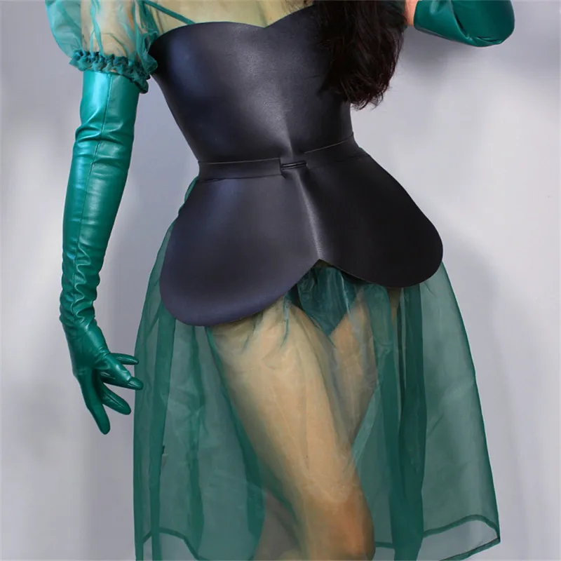 60cm dark green Кожаные перчатки для сенсорного экрана длиной 2" 50 см из имитации кожи ягненка темно-зеленые женские перчатки с длинным рукавом PU162 - Цвет: 60cm dark green