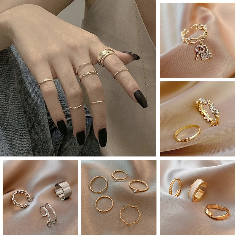 Anillos de dedo de diseño abierto Ajustable para mujer, de Metal dorados minimalistas para mujer|Anillos| - AliExpress