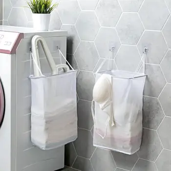 

Simple Hanging Laundry Basket Clothing Organizer Foldable Laundry Hamper Laundry Bag Kids Toy Storage Buckets with Hooks
