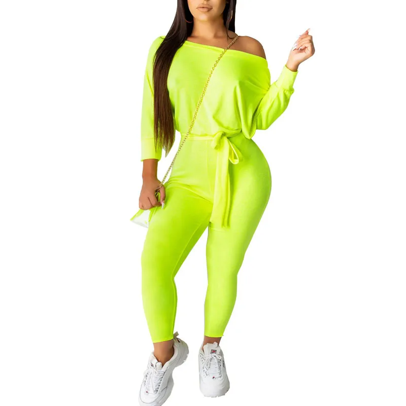

NORMOV Sexy Women Dew Shoulder Jumpsuits Long Sleeve With Belt Ladies Playsuits High Quality Solid Color Female Casual Rompers