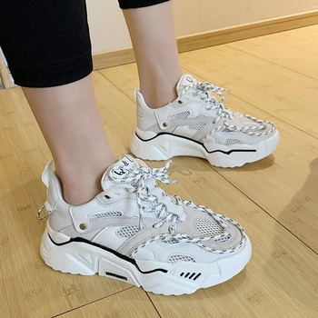 

2020 Spring Women Mesh Sneakers Chunky Shoes for Women Trainers Platform White Chunky Sneakers Wedges Ladies Casual Shoes
