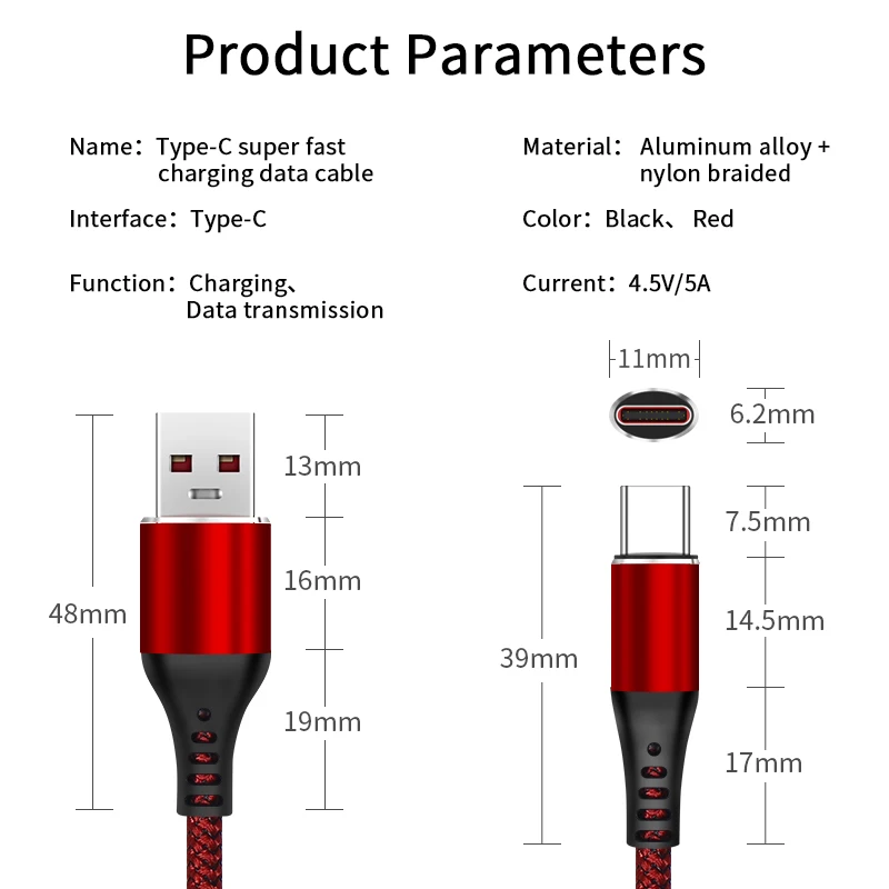 5А зарядный кабель SuperCharge USB-C кабель для быстрой зарядки для HUAWEI P30 Pro mate 20 SAMSUNG S10+ OnePlus 7 Pro 6T type-C Line