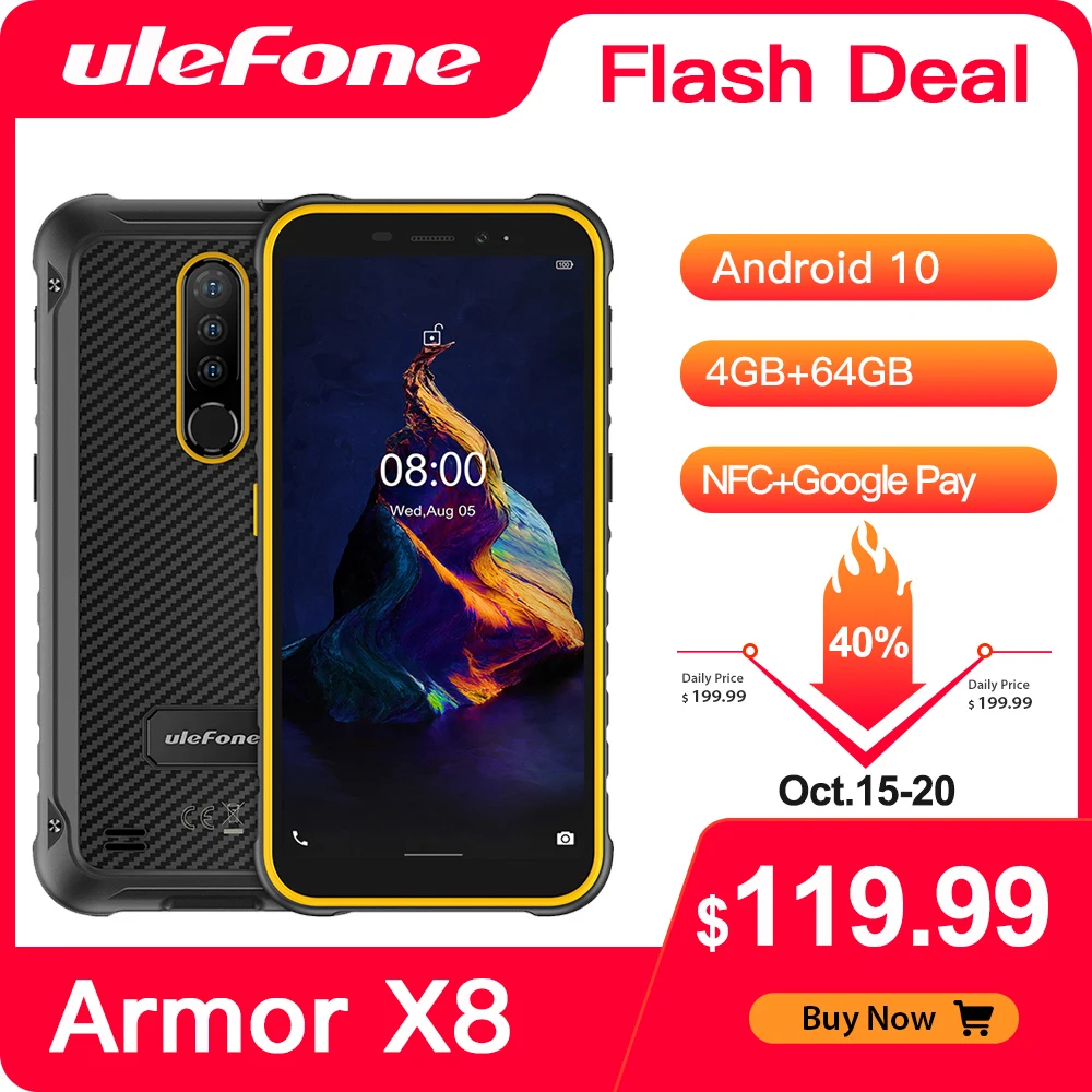 Ulefone Armor X8 прочный смартфон Android 10 4 Гб + 64 Гб мобильный телефон Global 4G LTE мобильный телефон/NFC/водонепроницаемый IP68/Восьмиядерный|Смартфоны| | АлиЭкспресс