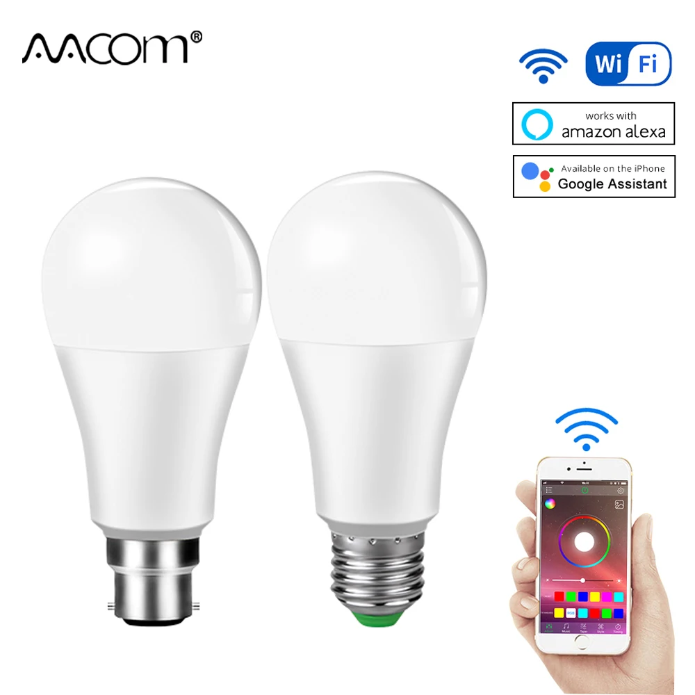 

15W WiFi Smart LED Light Bulb E27 B22 Ampoule LED Intelligent Dimmable Night Lamp Apply to alexa google Home Assistant Echo