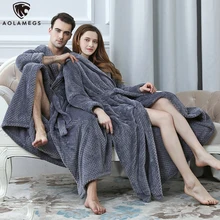 Aolamegs Bathrobe Solid Color Flannel Night Gown Long Sleepwear Cozy Soft Warm Advanced Baggy Pregnant Homewear Couple Pajamas Aolamegs Bathrobe Solid Color Flannel Night Gown Long Sleepwear Cozy Soft Warm Advanced Baggy Pregnant Homewear Couple Pajamas