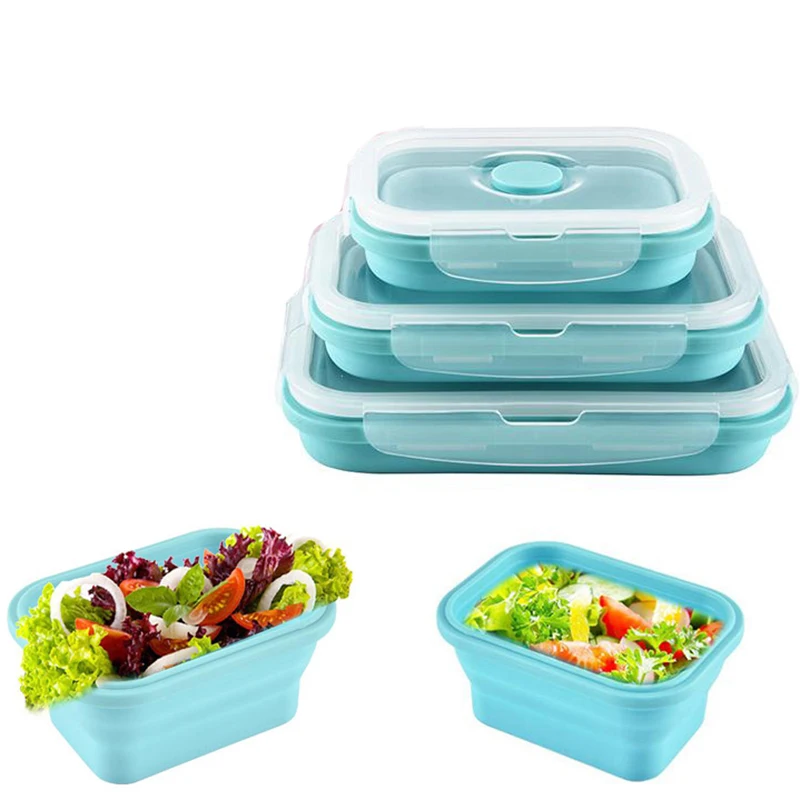 Открытый силиконовый Ланч-бокс квадратный Bento box холодильник герметичный ящик для хранения свежий ящик удобный складной переносной ящик с крышкой