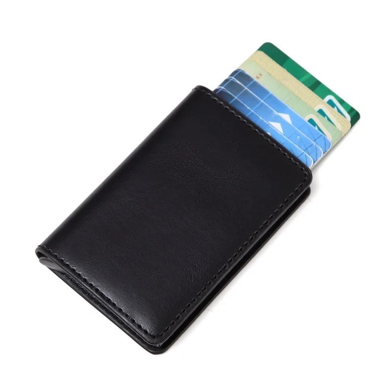 Мужской металлический кошелек RFID двойной алюминиевый кошелек кожаный кредитный держатель для карт автоматический всплывающий Противоугонный кошелек Бизнес ID держатель для карт
