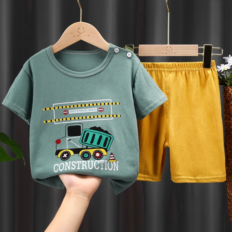 Fashion Boy Clothes Short Sleeve Baby Girl Summer Clothing Set Car Truck T Shirt Suit Casual Cotton Outfit Kid Clothes baby knitted clothing set