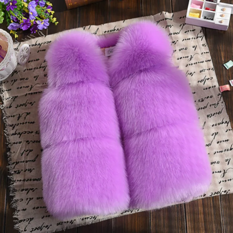 Girls Faux Fur Vests Autumn Winter Kids Warm Vest Sleeveless Solid Black Cute Fashion OutWear Children Christmas Party Coat
