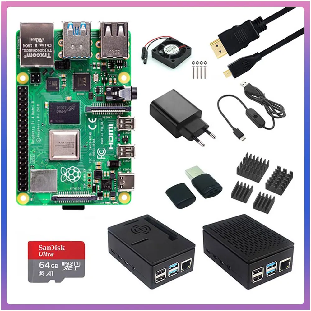 Raspberry Pi 4 2Gb 4Gb Ram Con Custodia In Abs Alimentatore Dissipatore Di Calore In Alluminio + Hdmi-Compatibile Per Raspberry Pi 4 Modello B Pi 4B P