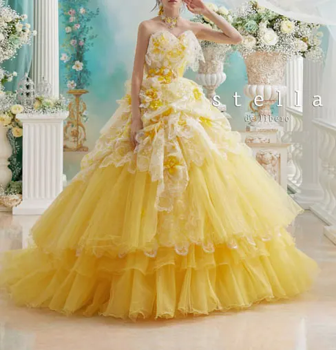 Платья Quinceanera желтого цвета Милая аппликация на шнуровке платье для выпускного вечера праздничная одежда многоярусные юбки с оборками Формальные Вечерние платья - Цвет: Цвет: желтый