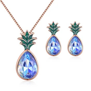 

GU22 Creative Fashion Pineapple Necklace Earring Set Fruit Crystal Set Two Piece Set Bride Wedding Set