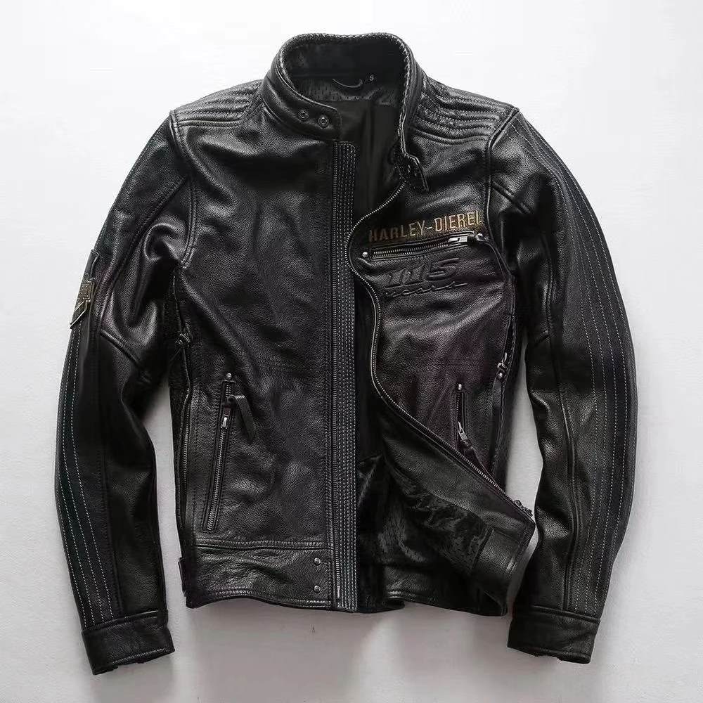 

Men Motorcycle Leather Jacket Genuine Cowhiede Plus EU Size XXXL Rider Jackets thick Cowskin Biker Witer Coat
