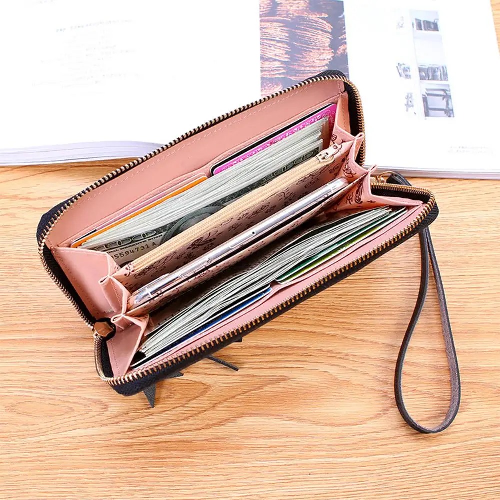 PinShang Women Fashion Multifunction Large Capacity Long Tassel Zipper Purse