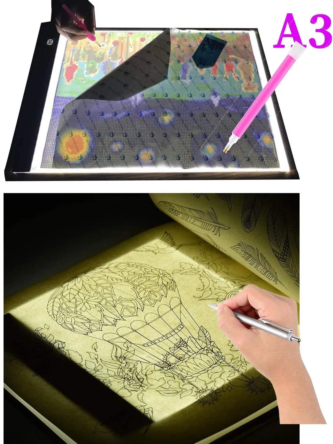 A3/A4/A5 5D Diamond Painting LED Light Pad -Tracing Light Box for Drawing Adjustable Brightness Ultrathin Three Level Dimmable